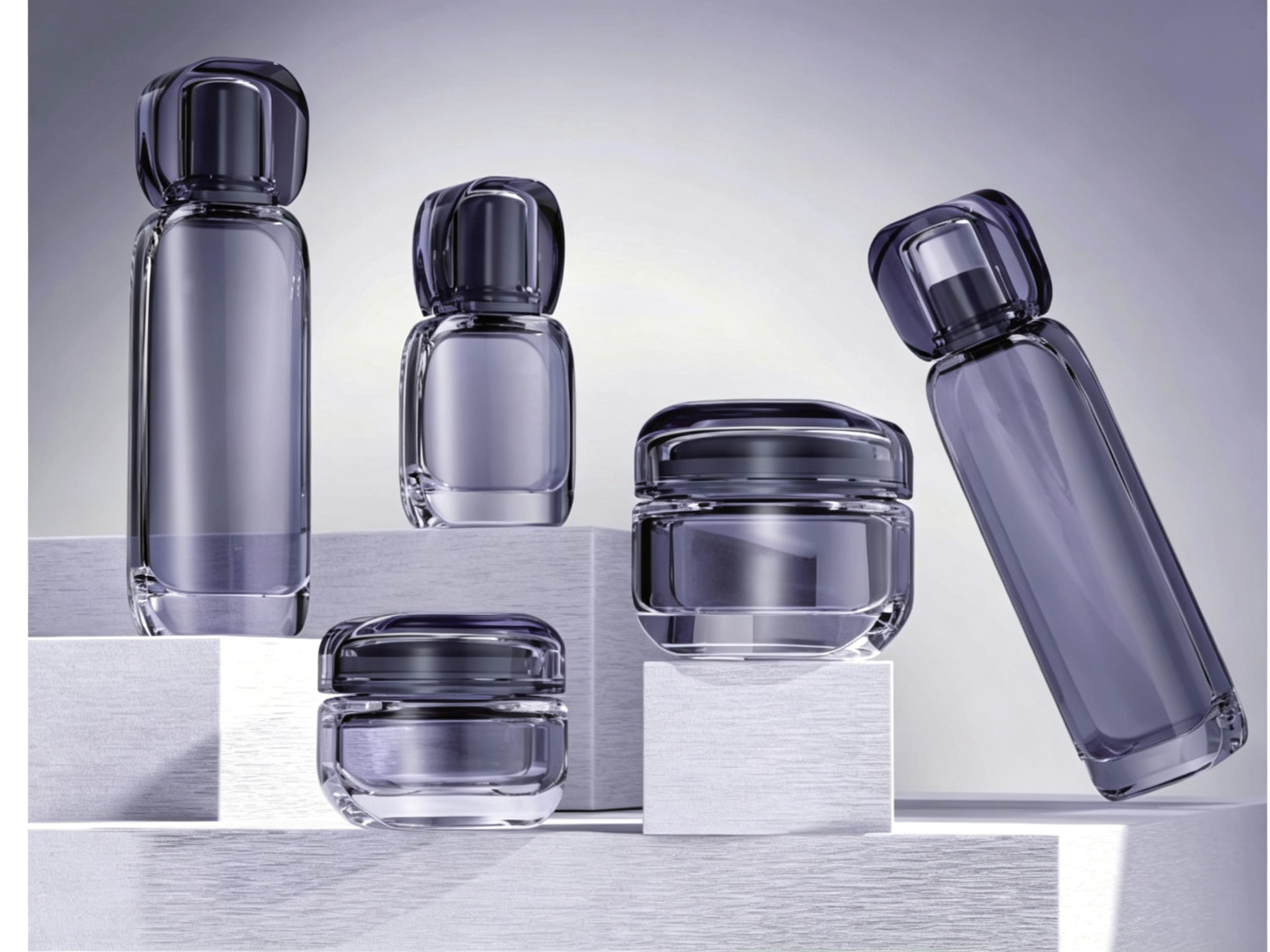 30/100/120ml Smoky Violet Glass Skincare Set Bottle